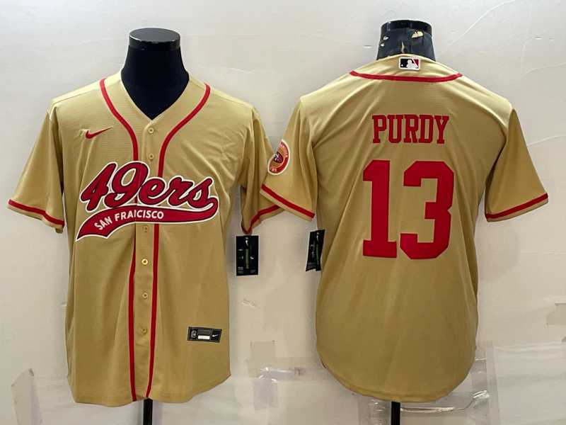 Mens San Francisco 49ers #13 Brock Purdy Gold With Patch Cool Base Stitched Baseball Jersey